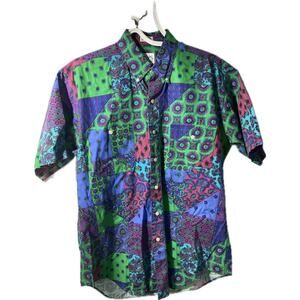 Vintage Chaps Ralph Lauren Top Shirt Womens M Paisley Colorblock Blue Green